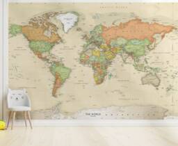 World Map Wall Mural Antique Oceans Design - Removable Peel & Stick - thumbnail 1