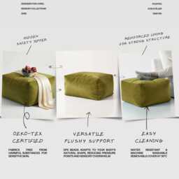 Sage Green Velvet Ottoman Beanbag Plush Rectangle Footstool Pouf - thumbnail 3