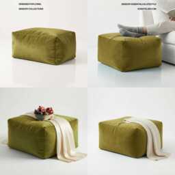 Sage Green Velvet Ottoman Beanbag Plush Rectangle Footstool Pouf - thumbnail 2