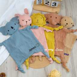 Personalized Animal Lovey Blanket, Organic Baby Security Blanket, Custom Shower Gift, Soft Sleep Toy For Newborn & Toddler, Easter Gifts - thumbnail 2