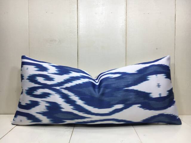 Silk Ikat Lumbar Pillow Cover, Handwoven Accent - 10x24 - image 1