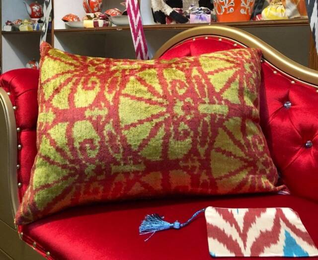 Handwoven Ikat Velvet Pillow Cover Orange Copper Accent - image 1