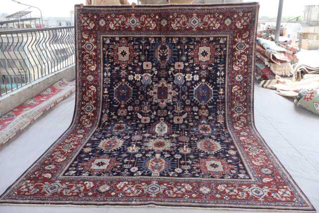 6'6x8'7 Ft Geometric Bidjar Rug, Fine Afghan Handmade Wool Navy Blue Oriental Tribal Area Living Room Bedroom Rug - image 1