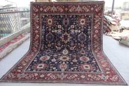 6'6x8'7 Ft Geometric Bidjar Rug, Fine Afghan Handmade Wool Navy Blue Oriental Tribal Area Living Room Bedroom Rug - thumbnail 1