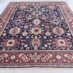 6'6x8'7 Ft Geometric Bidjar Rug, Fine Afghan Handmade Wool Navy Blue Oriental Tribal Area Living Room Bedroom Rug - thumbnail 3