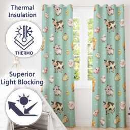 Cute Farm Animals Mint Background Seamless Pattern Readymade Eyelet Ring Top Thermal 100% Blackout Curtains - thumbnail 3