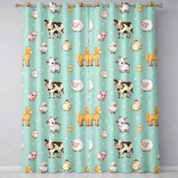 Cute Farm Animals Mint Background Seamless Pattern Readymade Eyelet Ring Top Thermal 100% Blackout Curtains - thumbnail 2