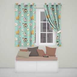 Cute Farm Animals Mint Background Seamless Pattern Readymade Eyelet Ring Top Thermal 100% Blackout Curtains