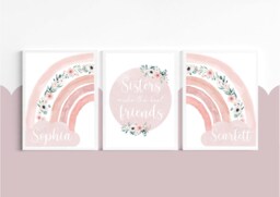 Sisters Make The Best Friends, Girls Bedroom, Prints, Baby Girl, Floral Nursery, Nursery Prints, Sister Prints Pink Decor, Rainbow - thumbnail 1