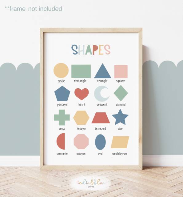 Rainbow Shapes Chart, Unframed Print, Classroom Decor, Educational Montessori Playroom Prints, Scandi Kids Art - image 1