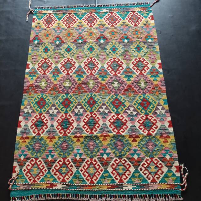 Kilim Rug Tribal, Handmade Artisan Afghan Turkish Aztec Sheep Natural Wool 190x130 cm - image 1