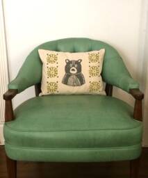 Mid-Century Bear Print Pillow Grey Bear, Citrine Green Geometric Design - thumbnail 1