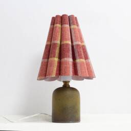 Handmade Red Plaid Fabric Lamp With Ceramic Base For Home Gift-106# - thumbnail 3