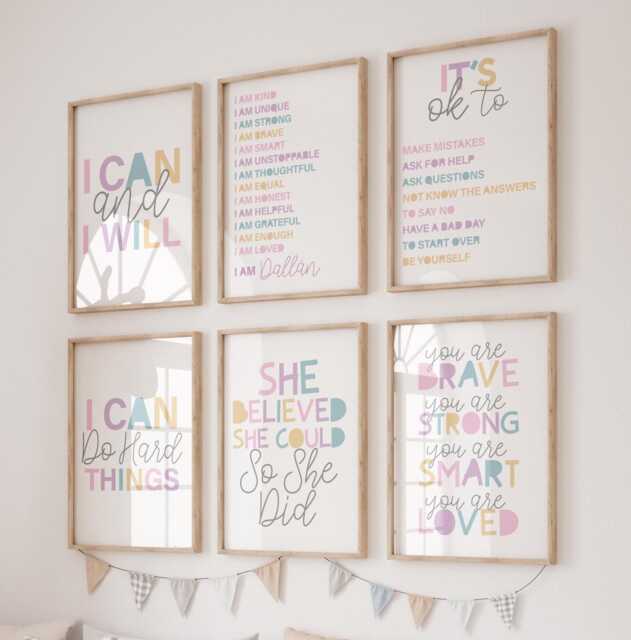Set Of 6 Affirmation Prints, Girls Bedroom Decor, Motivational Wall Art, Daily Affirmations, Nursery Playroom, Muted, Pastel - image 1