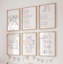 Set Of 6 Affirmation Prints, Girls Bedroom Decor, Motivational Wall Art, Daily Affirmations, Nursery Playroom, Muted, Pastel - thumbnail 1
