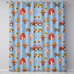 Cute Autumn Farm Barn Scarecrow Sunflower Floral Sky Seamless Pattern Readymade Eyelet Ring Top Thermal 100% Blackout Curtains - thumbnail 2
