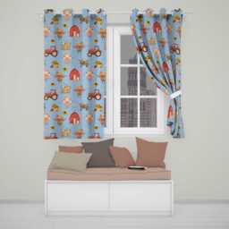 Cute Autumn Farm Barn Scarecrow Sunflower Floral Sky Seamless Pattern Readymade Eyelet Ring Top Thermal 100% Blackout Curtains - thumbnail 1