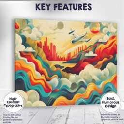 Modern Abstract City Skyline Airplane Landscape Illustration Canvas Wall Art Print Decor Picture Ready To Hang - thumbnail 1