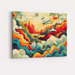 Modern Abstract City Skyline Airplane Landscape Illustration Canvas Wall Art Print Decor Picture Ready To Hang - thumbnail 4