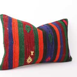 Vintage Turkish Kilim Pillow Handwoven Wool Boho Decor - 16x24 - thumbnail 3