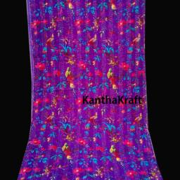 Unique Purple Handmade Kantha Quilt Indian Cotton Blanket Hand Stitched Bedspread Bohemian Floral Print Bedding Throw Bedcover - thumbnail 4