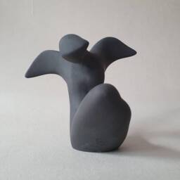Black Porcelain Angel Figurine, Minimalist Sculpture On Marble Pedestal - thumbnail 3