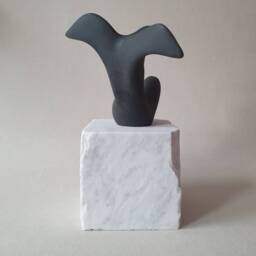 Black Porcelain Angel Figurine, Minimalist Sculpture On Marble Pedestal - thumbnail 4