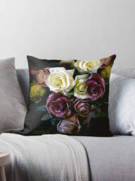 Velvet Pillow Dark Roses, Throw Pillow, Velveteen Boho, Flowers, 18X18In Or 22 X 22In, Decorative Cushion Bed Cover - thumbnail 1