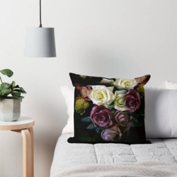 Velvet Pillow Dark Roses, Throw Pillow, Velveteen Boho, Flowers, 18X18In Or 22 X 22In, Decorative Cushion Bed Cover - thumbnail 2