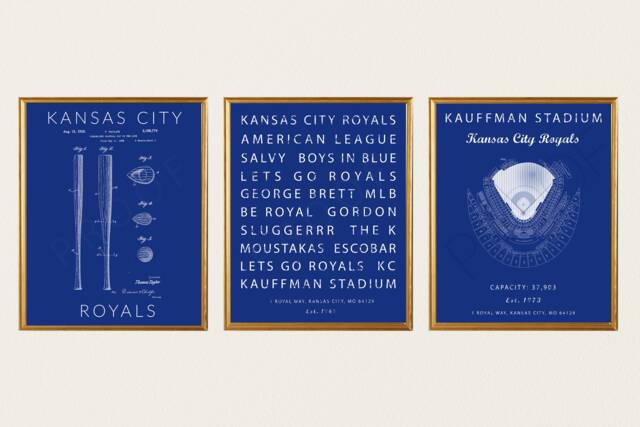Kansas City Royals Set Of 3 Prints, Baseball Patent Art, Subway Art, Kauffman Stadium Seating Chart, Vintage Art - image 1