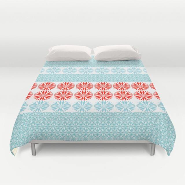 "Sale -55% Duvet Cover Turquoise Coral Red 88""x88" - image 1