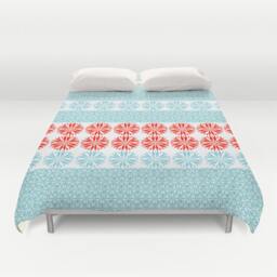 "Sale -55% Duvet Cover Turquoise Coral Red 88""x88" - thumbnail 3