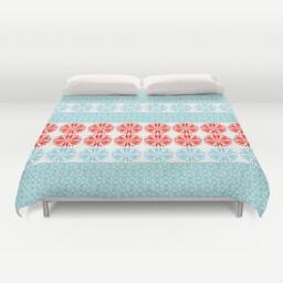 "Sale -55% Duvet Cover Turquoise Coral Red 88""x88" - thumbnail 2