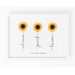 Sunflower Family Name Wall Art Watercolour Flower Print Fine Gift For Mothers Day Birthday Mum Dad Friend Baby Christening Nan Wedding - thumbnail 1