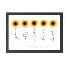 Sunflower Family Name Wall Art Watercolour Flower Print Fine Gift For Mothers Day Birthday Mum Dad Friend Baby Christening Nan Wedding - thumbnail 3