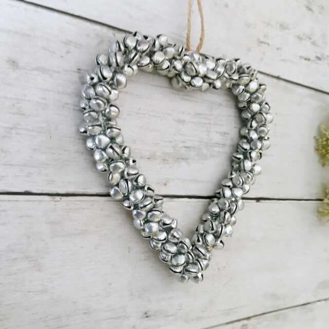 Large Metal Silver Bell Hanging Heart Decoration - The Home & Hearts Shop Rustic Wall Wedding Gift Christmas - image 1