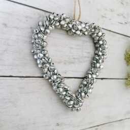 Large Metal Silver Bell Hanging Heart Decoration - The Home & Hearts Shop Rustic Wall Wedding Gift Christmas - thumbnail 1