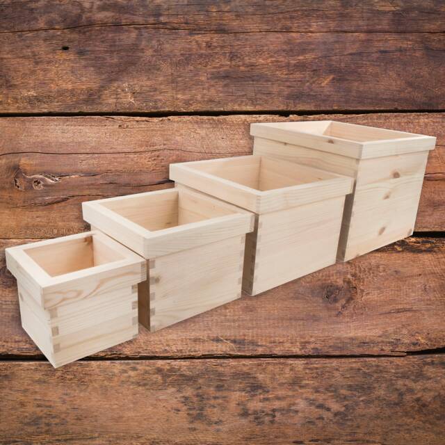 Square Wooden Decorative Flower Pot - Choice Of Sizes Window Planter Trough Box Herb Basket Untreated & Unpainted Pine Craft Staining - image 1