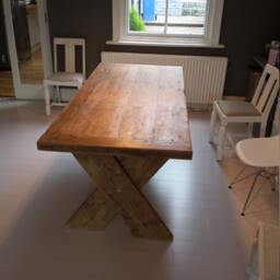 Solid Pine Wood Rustic Dining Table With Cross X Legs. Kitchen Table Made To Any Size From Thick Rustic Wood - thumbnail 2