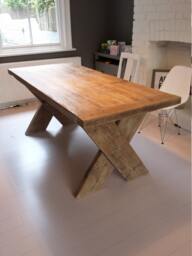 Solid Pine Wood Rustic Dining Table With Cross X Legs. Kitchen Table Made To Any Size From Thick Rustic Wood