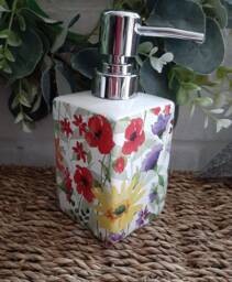 Beautiful Decoupaged Floral Ceramic Soap Dispenser.two Shapes. Available With Or Without Stone Stand - thumbnail 1