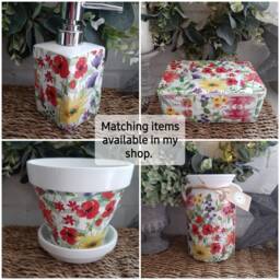 Beautiful Decoupaged Floral Ceramic Soap Dispenser.two Shapes. Available With Or Without Stone Stand - thumbnail 3