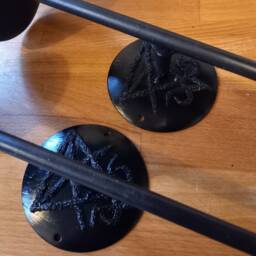 Ooak Unique Upcycled Recycled Resculpted Black Pair Of Candle Holders With Sigil Satan Symbol Goth Gothic Witchy Satanic Occult - thumbnail 2