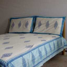 Cotton Bed Sheet Full/Double Flat India Block Print, Soft Premium Organic Cotton, Bedspread, Bed Linen - thumbnail 4