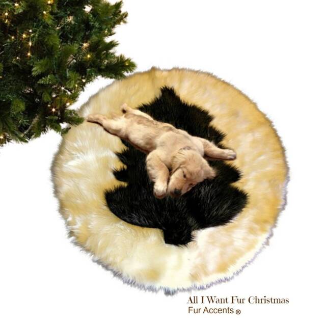All I Want Fur Christmas - Soft Faux Tree Skirt Area Accent Rug Thick Round White Shag Pine Log Cabin Decor Accents - image 1