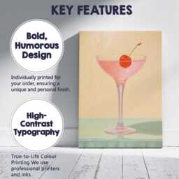 Minimalist Pink Cherry Cocktail Glass Still Life Canvas Wall Art Print Decor Picture Ready To Hang - thumbnail 2