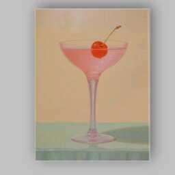 Minimalist Pink Cherry Cocktail Glass Still Life Canvas Wall Art Print Decor Picture Ready To Hang - thumbnail 1