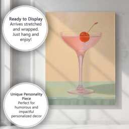 Minimalist Pink Cherry Cocktail Glass Still Life Canvas Wall Art Print Decor Picture Ready To Hang - thumbnail 3