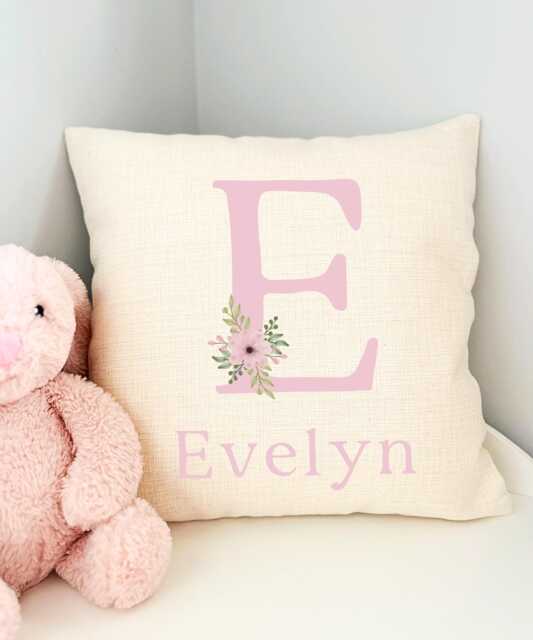 Personalised Cushion Kids, Dusky Pink Nursery, Children Cushion, Floral Nursery Decor, Flower Accessories, Dusty - image 1