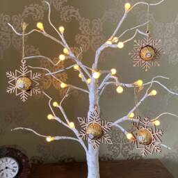 Snowflake Christmas Decorations, Chocolate Tree Hanging Wooden Decoration, Set Of 4 - thumbnail 3